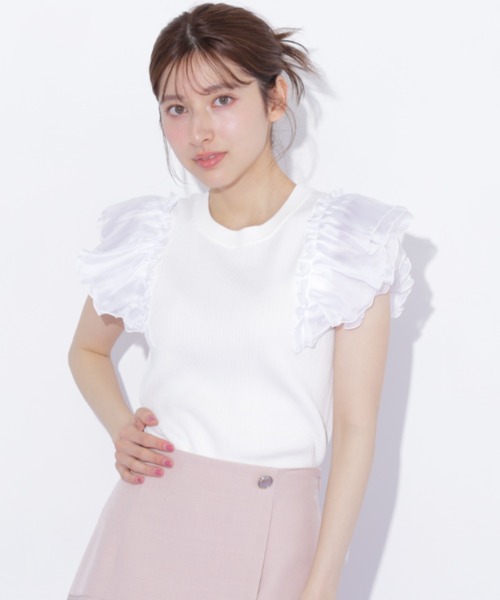 JILL by JILL STUART(ジルバイジルスチュアート)の「シアースリーブリブニット(ニット/セーター・レディース・ブルー/ネイビー/ホワイト・FREE)」の2枚目の写真