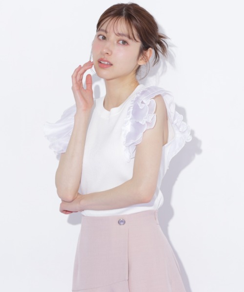 JILL by JILL STUART(ジルバイジルスチュアート)の「シアースリーブリブニット(ニット/セーター・レディース・ブルー/ネイビー/ホワイト・FREE)」の12枚目の写真