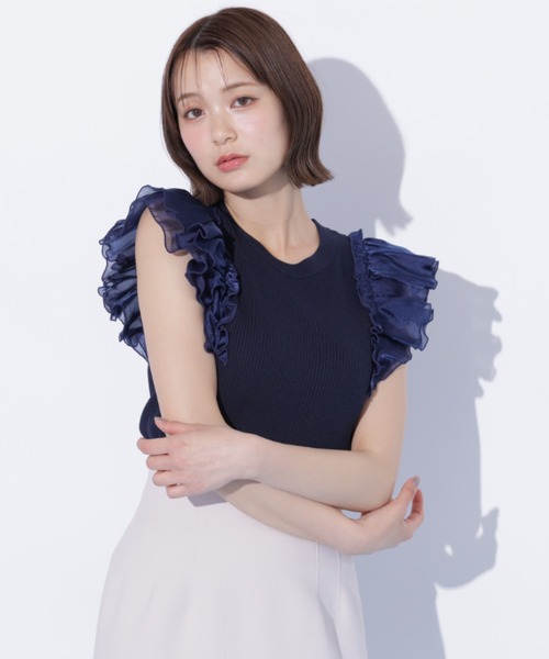 JILL by JILL STUART(ジルバイジルスチュアート)の「シアースリーブリブニット(ニット/セーター・レディース・ブルー/ネイビー/ホワイト・FREE)」の20枚目の写真