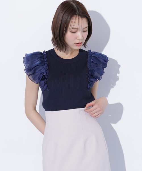JILL by JILL STUART(ジルバイジルスチュアート)の「シアースリーブリブニット(ニット/セーター・レディース・ブルー/ネイビー/ホワイト・FREE)」の21枚目の写真