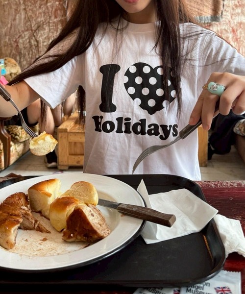 LYEON(リヨン)の「ドットハートプリントTシャツ(Tシャツ/カットソー・レディース・オフホワイト・MEDIUM/SMALL)」の3枚目の写真