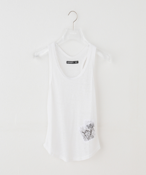 OPEN Yy(オープンワイワイ)の「【Geek Office / ギークオフィス】OPEN YY / Knitted YY PATCH LOUNGE SLEEVELES(タンクトップ・レディース・ホワイト・SMALL)」の1枚目の写真