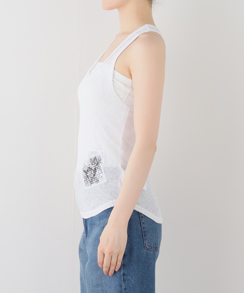 OPEN Yy(オープンワイワイ)の「【Geek Office / ギークオフィス】OPEN YY / Knitted YY PATCH LOUNGE SLEEVELES(タンクトップ・レディース・ホワイト・SMALL)」の9枚目の写真