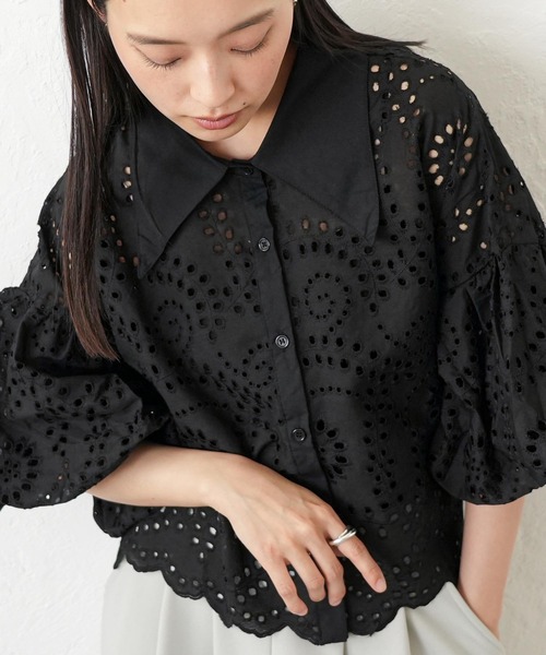mili an deni(ミリアンデニ)の「袖バルーンスカラップレースブラウス(シャツ/ブラウス・レディース・ブラック/オフホワイト・M)」の15枚目の写真