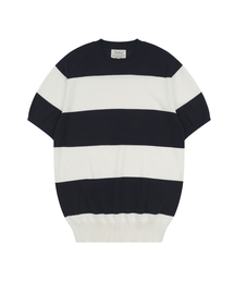 BELLIEF（ベリーフ）の「Essential Hard Twist Cotton Short Sleeve Striped Knit (Ivory/Navy)（ニット/セーター）」