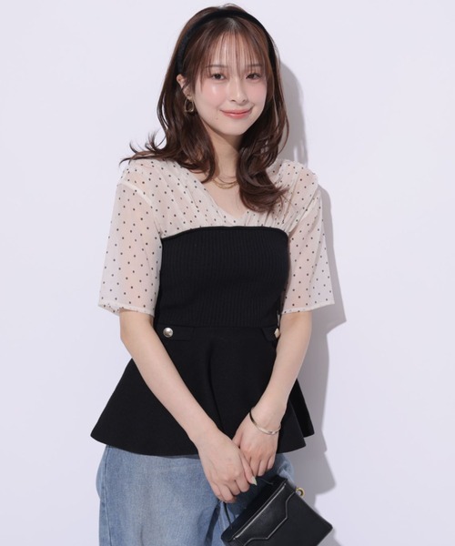 Mystrada（マイストラーダ）の「5分袖ペプラムドッキングニット（ニット/セーター・レディース・ドット/ピンク・38/36）」の2枚目の写真