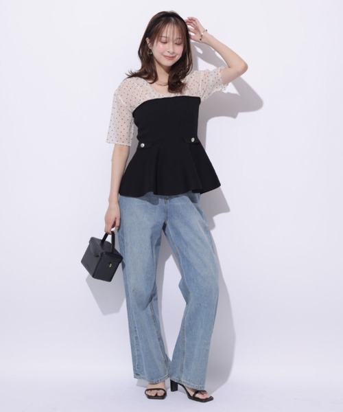 Mystrada（マイストラーダ）の「5分袖ペプラムドッキングニット（ニット/セーター・レディース・ドット/ピンク・38/36）」の9枚目の写真