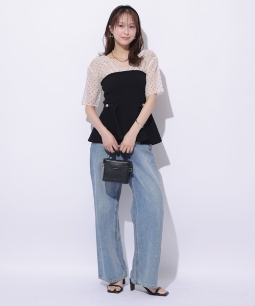 Mystrada（マイストラーダ）の「5分袖ペプラムドッキングニット（ニット/セーター・レディース・ドット/ピンク・38/36）」の10枚目の写真