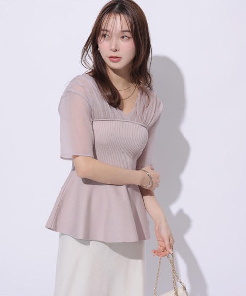 Mystrada（マイストラーダ）の「5分袖ペプラムドッキングニット（ニット/セーター・レディース・ドット/ピンク・38/36）」の11枚目の写真