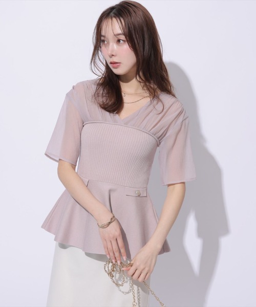 Mystrada（マイストラーダ）の「5分袖ペプラムドッキングニット（ニット/セーター・レディース・ドット/ピンク・38/36）」の12枚目の写真