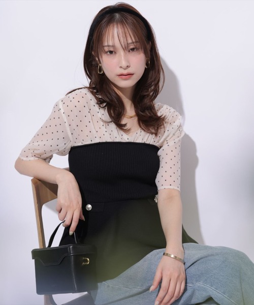 Mystrada（マイストラーダ）の「5分袖ペプラムドッキングニット（ニット/セーター・レディース・ドット/ピンク・38/36）」の4枚目の写真