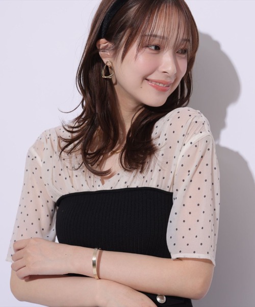 Mystrada（マイストラーダ）の「5分袖ペプラムドッキングニット（ニット/セーター・レディース・ドット/ピンク・38/36）」の7枚目の写真