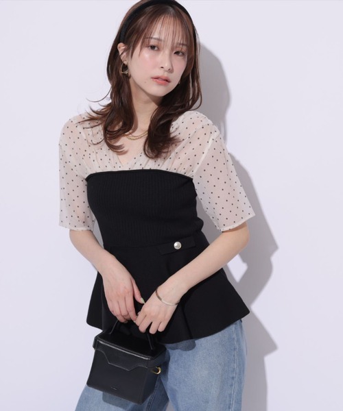 Mystrada（マイストラーダ）の「5分袖ペプラムドッキングニット（ニット/セーター・レディース・ドット/ピンク・38/36）」の5枚目の写真