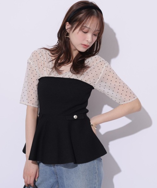 Mystrada（マイストラーダ）の「5分袖ペプラムドッキングニット（ニット/セーター・レディース・ドット/ピンク・38/36）」の6枚目の写真