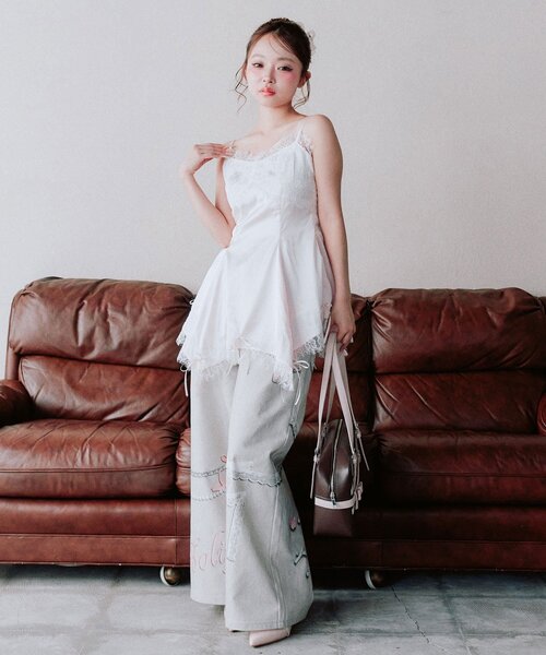 OLIVE des OLIVE(オリーブデオリーブ)の「裾リボンキャミチュニック(チュニック・レディース・アイボリー/ピンク・FREE)」の12枚目の写真