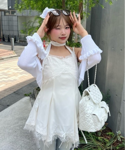 OLIVE des OLIVE(オリーブデオリーブ)の「裾リボンキャミチュニック(チュニック・レディース・アイボリー/ピンク・FREE)」の2枚目の写真