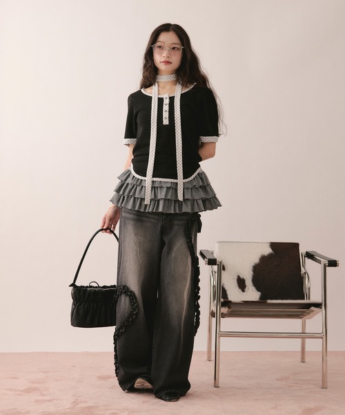 loin nuit(ロワンニュイ)の「heart frill design denim / ハートフリルデザインデニム(デニムパンツ・レディース・ブラック/ブルー・MEDIUM/SMALL)」の8枚目の写真