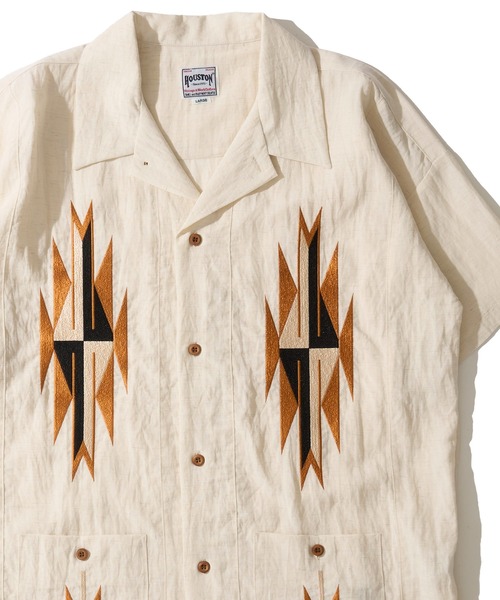 HOUSTON(ヒューストン)の「【HOUSTON / ヒューストン】LINEN CHIMAYO SHIRT / リネン チマヨ柄 オープンカラーシャツ(シャツ/ブラウス・メンズ・オリーブ/ホワイト系2/グレー系1/ブラウン/ホワイト系1/グレー系2・MEDIUM/LARGE/X-LARGE)」の2枚目の写真