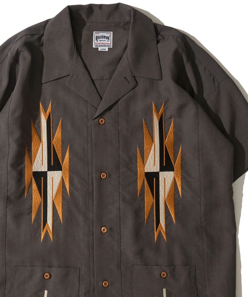 HOUSTON(ヒューストン)の「【HOUSTON / ヒューストン】LINEN CHIMAYO SHIRT / リネン チマヨ柄 オープンカラーシャツ(シャツ/ブラウス・メンズ・オリーブ/ホワイト系2/グレー系1/ブラウン/ホワイト系1/グレー系2・MEDIUM/LARGE/X-LARGE)」の4枚目の写真