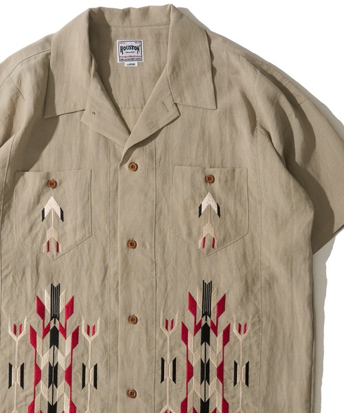 HOUSTON(ヒューストン)の「【HOUSTON / ヒューストン】LINEN CHIMAYO SHIRT / リネン チマヨ柄 オープンカラーシャツ(シャツ/ブラウス・メンズ・オリーブ/ホワイト系2/グレー系1/ブラウン/ホワイト系1/グレー系2・MEDIUM/LARGE/X-LARGE)」の6枚目の写真