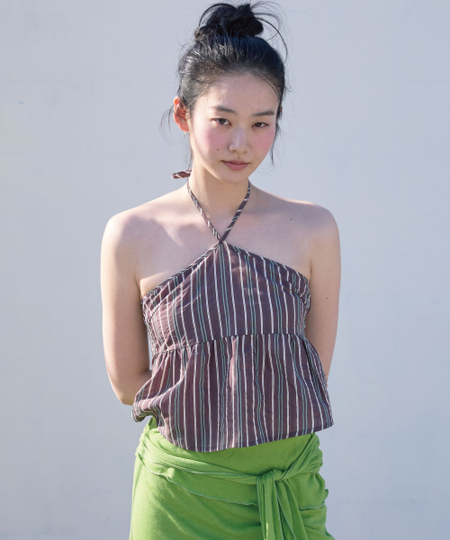 MICHIKO LONDON(ミチコ ロンドン)の「ヴィンテージストライプXホルターネックトップブラウン(Tシャツ/カットソー・レディース・その他・MEDIUM/SMALL)」の1枚目の写真