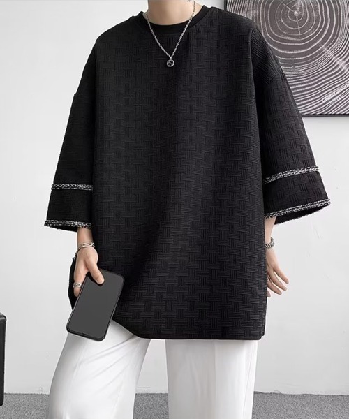 KELVIN(ケルヴァン)の「Geometric Jacquard Wide Sleeve Tee ジオメトリックジャガードワイドスリーブTシャツ(Tシャツ/カットソー・メンズ・ブラック/ホワイト・MEDIUM/LARGE)」の1枚目の写真