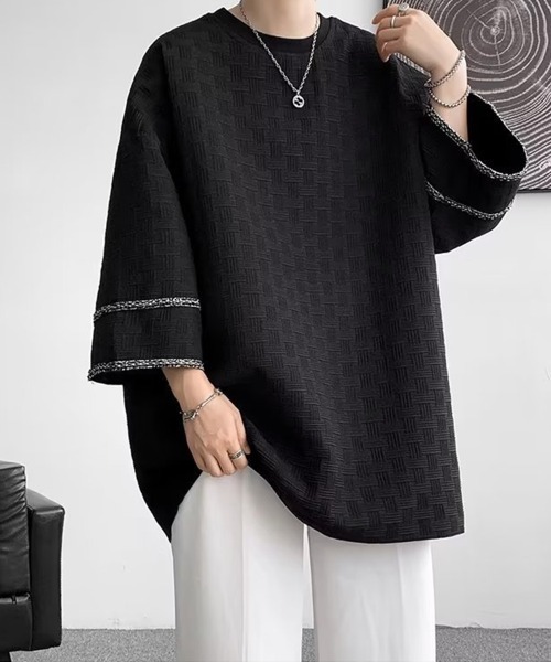 KELVIN(ケルヴァン)の「Geometric Jacquard Wide Sleeve Tee ジオメトリックジャガードワイドスリーブTシャツ(Tシャツ/カットソー・メンズ・ブラック/ホワイト・MEDIUM/LARGE)」の3枚目の写真