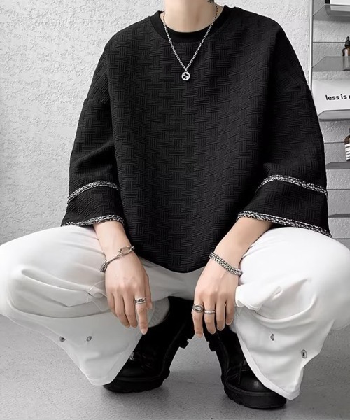 KELVIN(ケルヴァン)の「Geometric Jacquard Wide Sleeve Tee ジオメトリックジャガードワイドスリーブTシャツ(Tシャツ/カットソー・メンズ・ブラック/ホワイト・MEDIUM/LARGE)」の4枚目の写真
