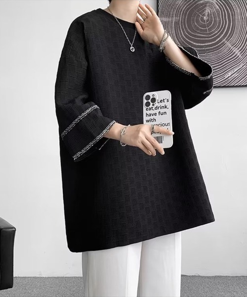 KELVIN(ケルヴァン)の「Geometric Jacquard Wide Sleeve Tee ジオメトリックジャガードワイドスリーブTシャツ(Tシャツ/カットソー・メンズ・ブラック/ホワイト・MEDIUM/LARGE)」の5枚目の写真