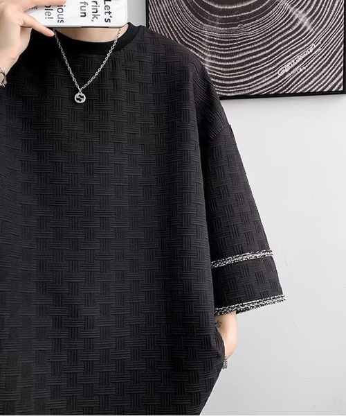KELVIN(ケルヴァン)の「Geometric Jacquard Wide Sleeve Tee ジオメトリックジャガードワイドスリーブTシャツ(Tシャツ/カットソー・メンズ・ブラック/ホワイト・MEDIUM/LARGE)」の6枚目の写真