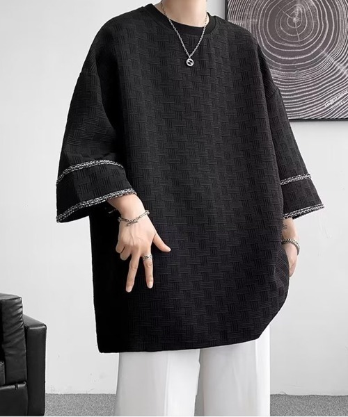 KELVIN(ケルヴァン)の「Geometric Jacquard Wide Sleeve Tee ジオメトリックジャガードワイドスリーブTシャツ(Tシャツ/カットソー・メンズ・ブラック/ホワイト・MEDIUM/LARGE)」の7枚目の写真