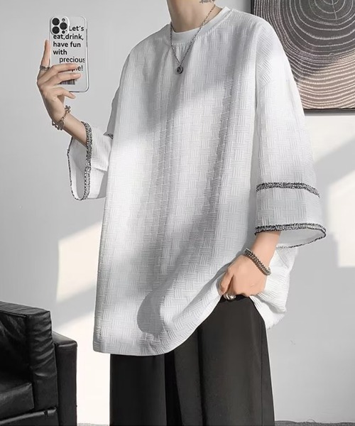 KELVIN(ケルヴァン)の「Geometric Jacquard Wide Sleeve Tee ジオメトリックジャガードワイドスリーブTシャツ(Tシャツ/カットソー・メンズ・ブラック/ホワイト・MEDIUM/LARGE)」の8枚目の写真