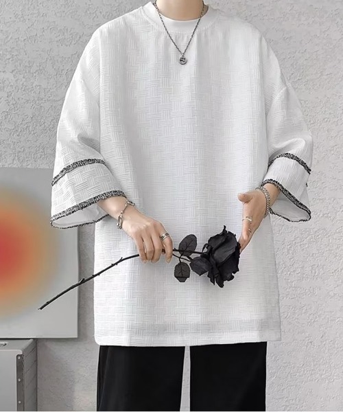 KELVIN(ケルヴァン)の「Geometric Jacquard Wide Sleeve Tee ジオメトリックジャガードワイドスリーブTシャツ(Tシャツ/カットソー・メンズ・ブラック/ホワイト・MEDIUM/LARGE)」の9枚目の写真