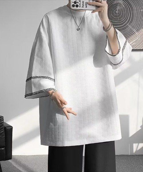 KELVIN(ケルヴァン)の「Geometric Jacquard Wide Sleeve Tee ジオメトリックジャガードワイドスリーブTシャツ(Tシャツ/カットソー・メンズ・ブラック/ホワイト・MEDIUM/LARGE)」の11枚目の写真
