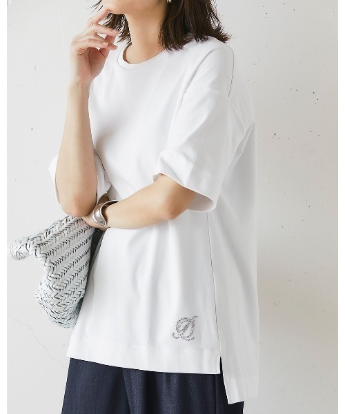 DoCLASSE( ドゥクラッセ)の「コットンスムース・ストーン付きワイドT(Tシャツ/カットソー・レディース・オフホワイト/テラコッタ/ブラック/ライトグレー/ダークブラウン・L/M/S/LL/3L)」の7枚目の写真