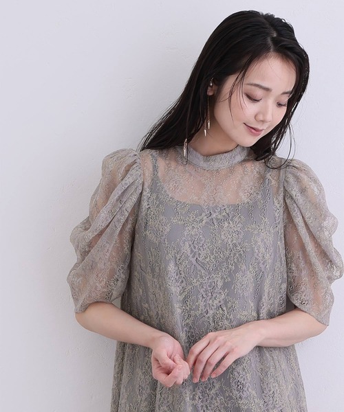 PourVous（プールヴー）の「ミモレ丈&七分袖 フォーマル ボリュームスリーブ Aライン シアー セレモニー 結婚式二次会 パーティードレス オケージョンドレス お呼ばれ 同窓会成人式（ドレス・レディース・グレー/ブラック/アイボリー・M）」の2枚目の写真