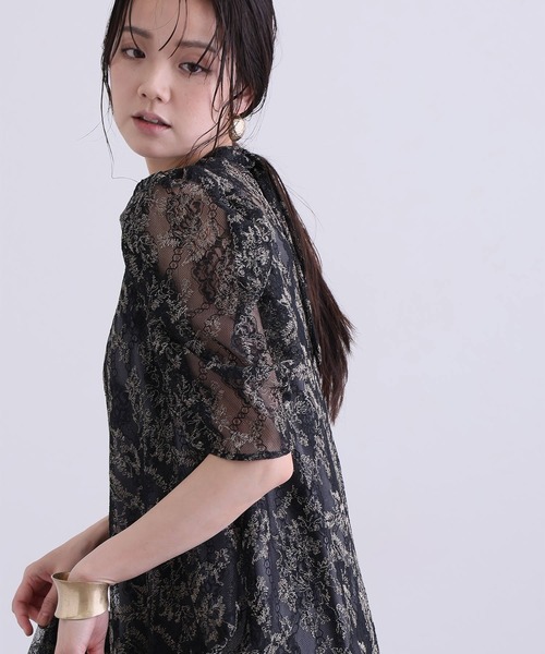 PourVous（プールヴー）の「ミモレ丈&七分袖 フォーマル ボリュームスリーブ Aライン シアー セレモニー 結婚式二次会 パーティードレス オケージョンドレス お呼ばれ 同窓会成人式（ドレス・レディース・グレー/ブラック/アイボリー・M）」の5枚目の写真