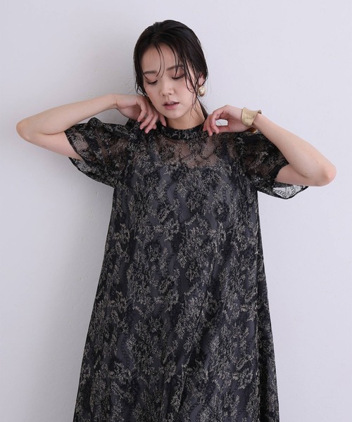 PourVous（プールヴー）の「ミモレ丈&七分袖 フォーマル ボリュームスリーブ Aライン シアー セレモニー 結婚式二次会 パーティードレス オケージョンドレス お呼ばれ 同窓会成人式（ドレス・レディース・グレー/ブラック/アイボリー・M）」の6枚目の写真
