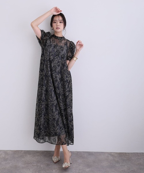 PourVous（プールヴー）の「ミモレ丈&七分袖 フォーマル ボリュームスリーブ Aライン シアー セレモニー 結婚式二次会 パーティードレス オケージョンドレス お呼ばれ 同窓会成人式（ドレス・レディース・グレー/ブラック/アイボリー・M）」の7枚目の写真