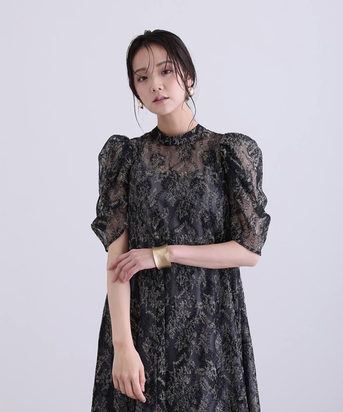 PourVous（プールヴー）の「ミモレ丈&七分袖 フォーマル ボリュームスリーブ Aライン シアー セレモニー 結婚式二次会 パーティードレス オケージョンドレス お呼ばれ 同窓会成人式（ドレス・レディース・グレー/ブラック/アイボリー・M）」の9枚目の写真