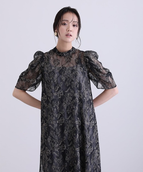 PourVous（プールヴー）の「ミモレ丈&七分袖 フォーマル ボリュームスリーブ Aライン シアー セレモニー 結婚式二次会 パーティードレス オケージョンドレス お呼ばれ 同窓会成人式（ドレス・レディース・グレー/ブラック/アイボリー・M）」の12枚目の写真