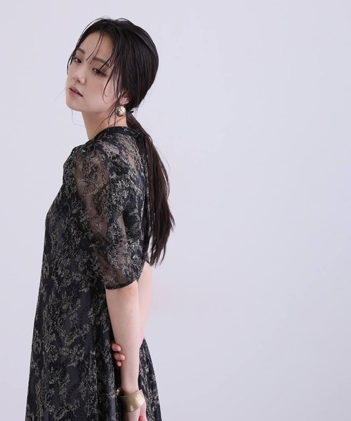 PourVous（プールヴー）の「ミモレ丈&七分袖 フォーマル ボリュームスリーブ Aライン シアー セレモニー 結婚式二次会 パーティードレス オケージョンドレス お呼ばれ 同窓会成人式（ドレス・レディース・グレー/ブラック/アイボリー・M）」の13枚目の写真