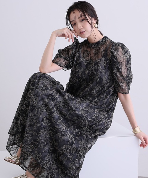 PourVous（プールヴー）の「ミモレ丈&七分袖 フォーマル ボリュームスリーブ Aライン シアー セレモニー 結婚式二次会 パーティードレス オケージョンドレス お呼ばれ 同窓会成人式（ドレス・レディース・グレー/ブラック/アイボリー・M）」の14枚目の写真