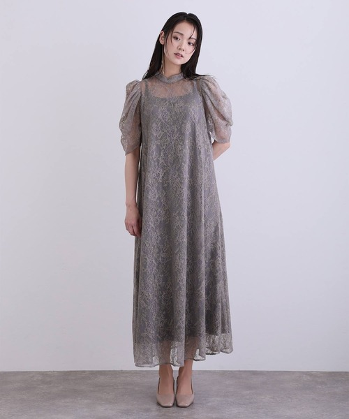 PourVous（プールヴー）の「ミモレ丈&七分袖 フォーマル ボリュームスリーブ Aライン シアー セレモニー 結婚式二次会 パーティードレス オケージョンドレス お呼ばれ 同窓会成人式（ドレス・レディース・グレー/ブラック/アイボリー・M）」の15枚目の写真