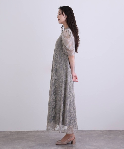 PourVous（プールヴー）の「ミモレ丈&七分袖 フォーマル ボリュームスリーブ Aライン シアー セレモニー 結婚式二次会 パーティードレス オケージョンドレス お呼ばれ 同窓会成人式（ドレス・レディース・グレー/ブラック/アイボリー・M）」の16枚目の写真