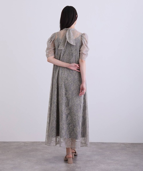 PourVous（プールヴー）の「ミモレ丈&七分袖 フォーマル ボリュームスリーブ Aライン シアー セレモニー 結婚式二次会 パーティードレス オケージョンドレス お呼ばれ 同窓会成人式（ドレス・レディース・グレー/ブラック/アイボリー・M）」の17枚目の写真