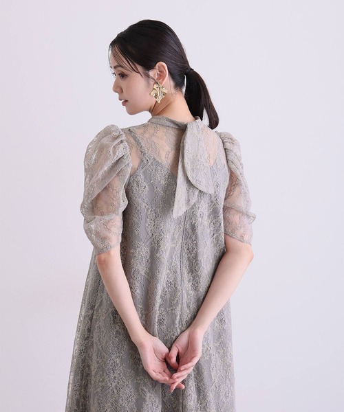 PourVous（プールヴー）の「ミモレ丈&七分袖 フォーマル ボリュームスリーブ Aライン シアー セレモニー 結婚式二次会 パーティードレス オケージョンドレス お呼ばれ 同窓会成人式（ドレス・レディース・グレー/ブラック/アイボリー・M）」の21枚目の写真