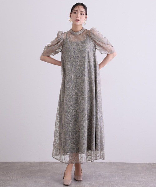 PourVous（プールヴー）の「ミモレ丈&七分袖 フォーマル ボリュームスリーブ Aライン シアー セレモニー 結婚式二次会 パーティードレス オケージョンドレス お呼ばれ 同窓会成人式（ドレス・レディース・グレー/ブラック/アイボリー・M）」の22枚目の写真