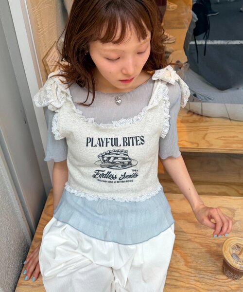 w closet（ダブルクローゼット）の「半袖シアー楊柳Tシャツ　夏服（シャツ/ブラウス・レディース・オフホワイト/サックスブルー/ピンク/ブラック・FREE）」の3枚目の写真