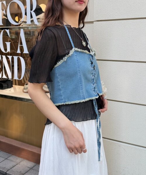 w closet（ダブルクローゼット）の「半袖シアー楊柳Tシャツ　夏服（シャツ/ブラウス・レディース・オフホワイト/サックスブルー/ピンク/ブラック・FREE）」の22枚目の写真